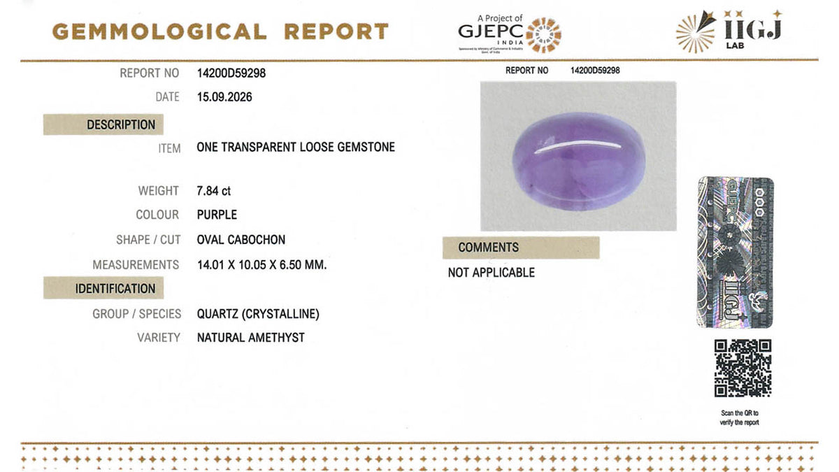 Buy IIGJ Certified 7.84 Carat Amethyst with lifetime guarantee