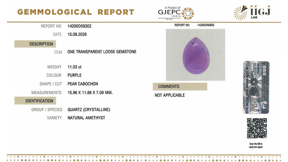 Buy IIGJ Certified 11.03 Carat Amethyst with lifetime guarantee