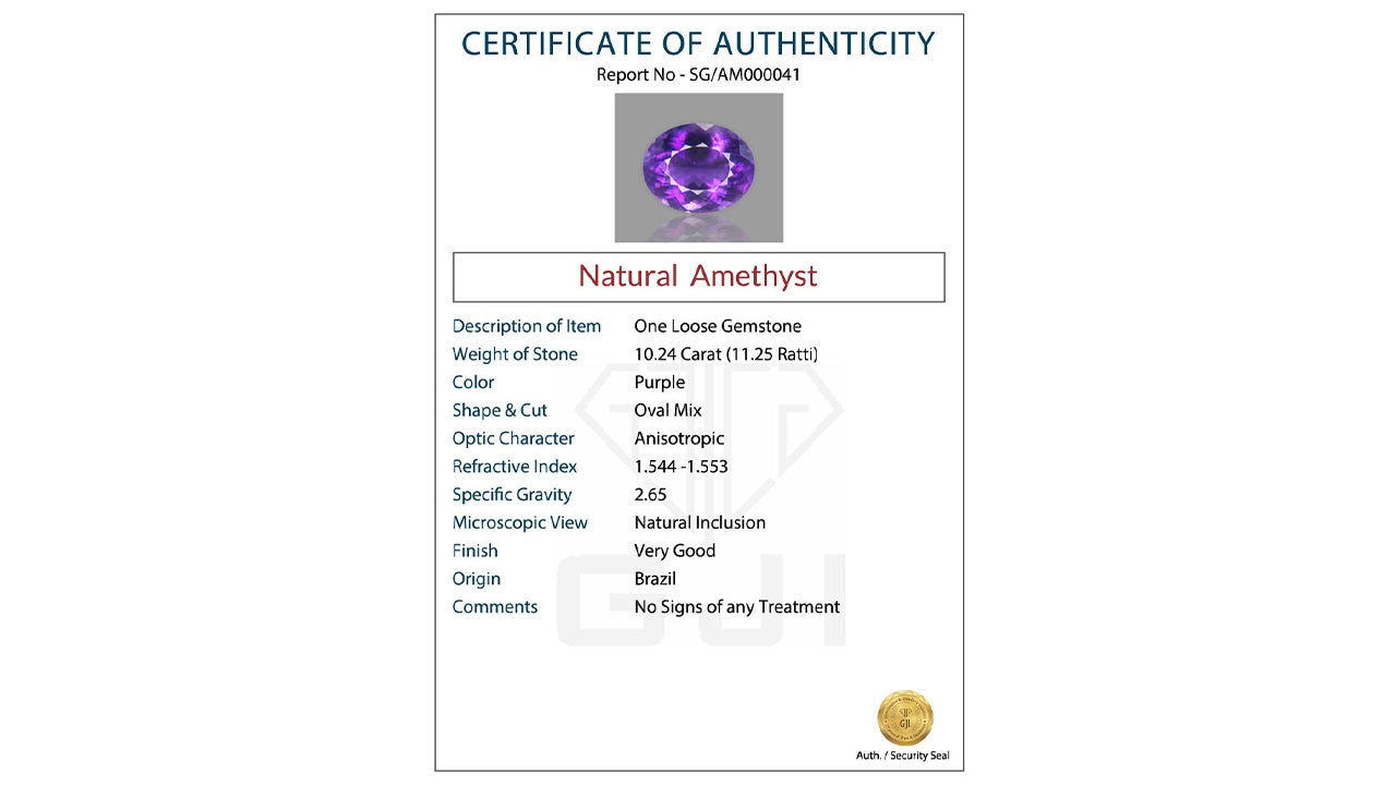 Buy GJI Certified 10.24 Carat Amethyst with lifetime guarantee
