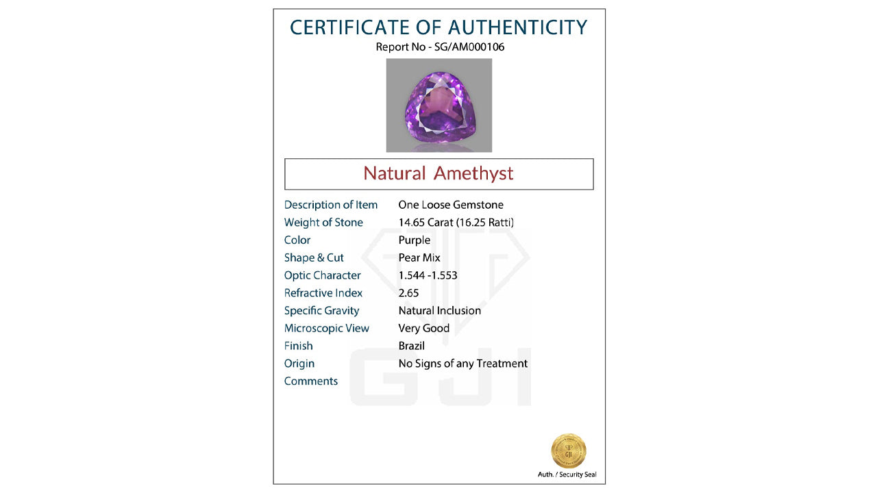 Buy GJI Certified 14.65 Carat Amethyst with lifetime guarantee