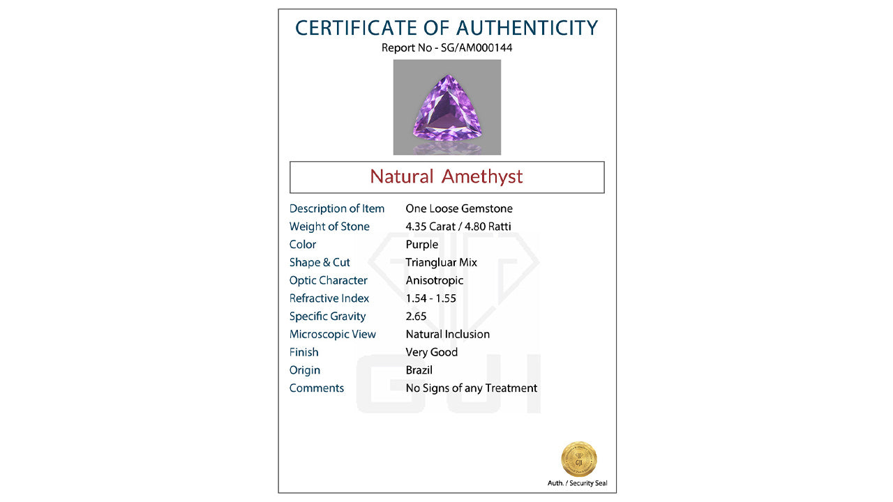 Buy GJI Certified 4.35 Carat Amethyst with lifetime guarantee