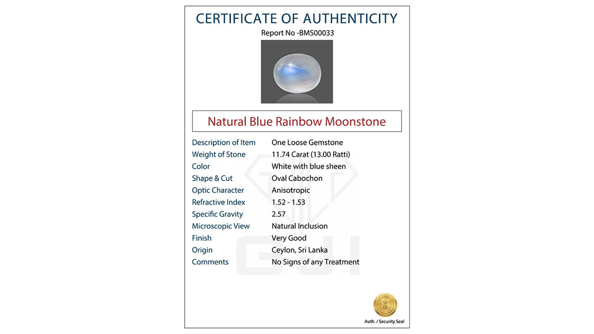 Buy GJI Certified 11.74 Carat Moonstone with lifetime guarantee