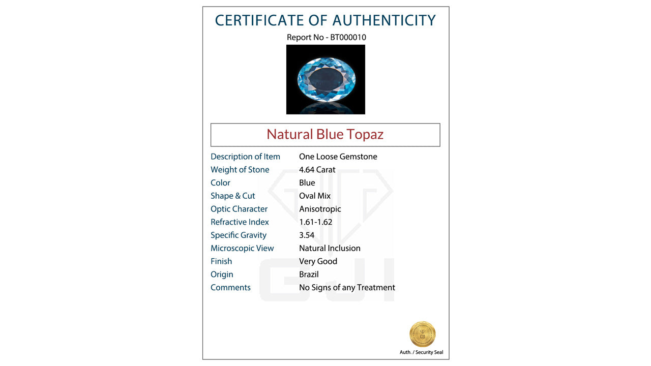 Buy GJI Certified 4.64 Carat Topaz with lifetime guarantee