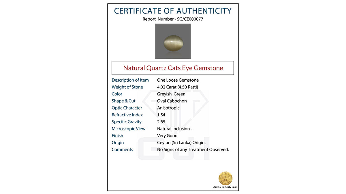 Buy GJI Certified 4.02 Carat Cats Eye with lifetime guarantee