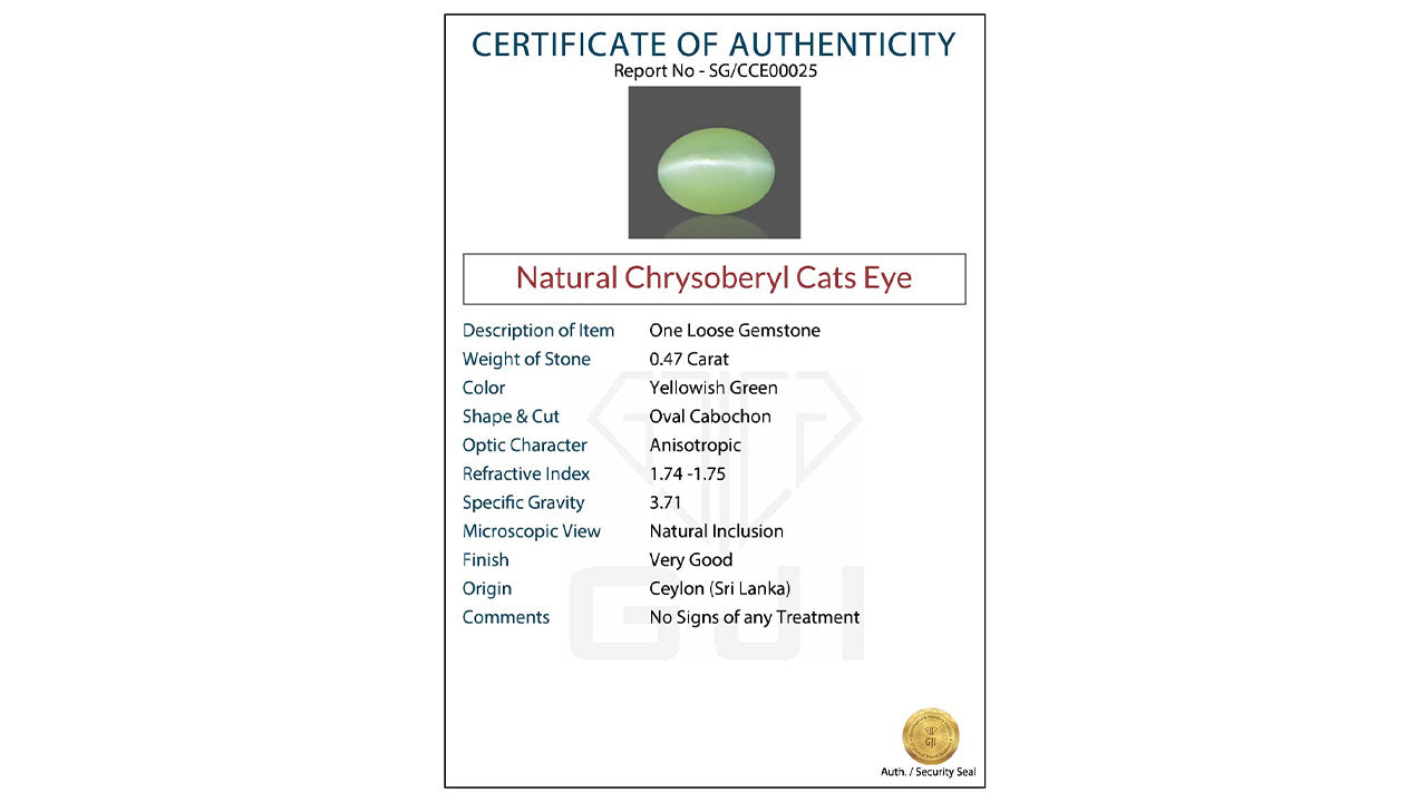 Buy GJI Certified 0.47 Carat Cats Eye with lifetime guarantee