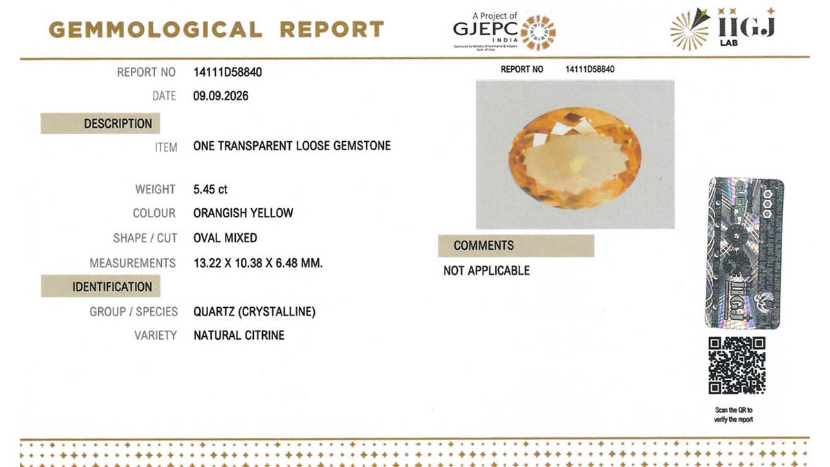 Buy IIGJ Certified 5.45 Carat Citrine with lifetime guarantee