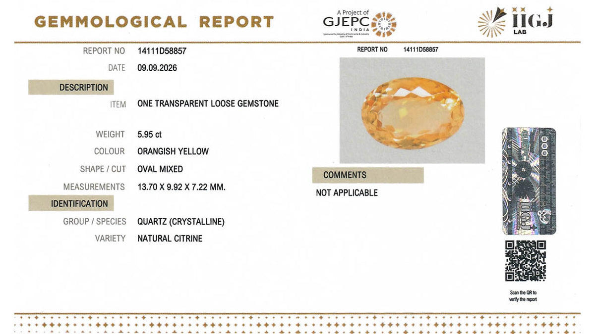Buy IIGJ Certified 5.95 Carat Citrine with lifetime guarantee