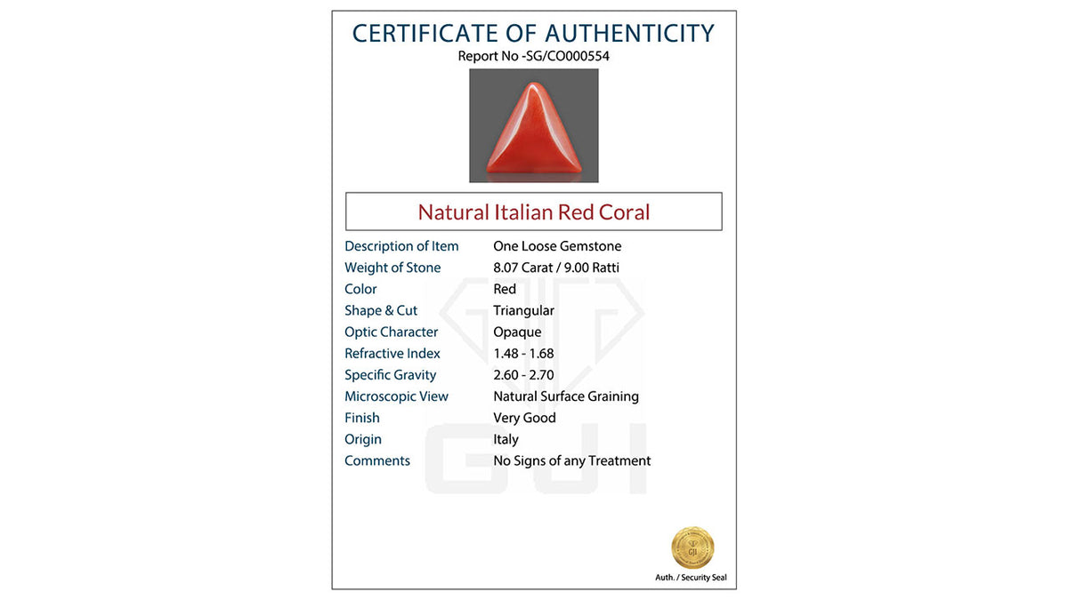 Buy GJI Certified 8.07 Carat Red Coral with lifetime guarantee