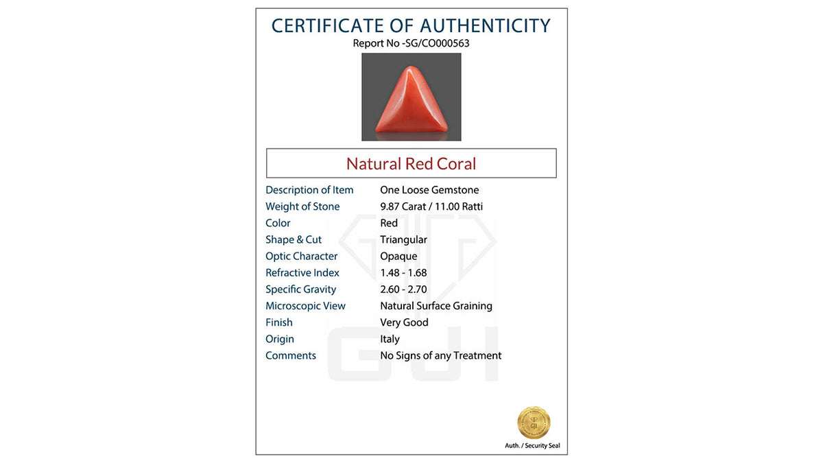 Buy GJI Certified 9.87 Carat Red Coral with lifetime guarantee