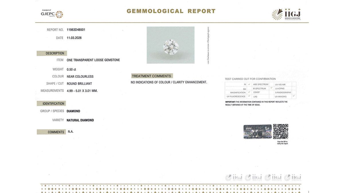 Buy IIGJ Certified 0.50 Carat Diamond with lifetime guarantee