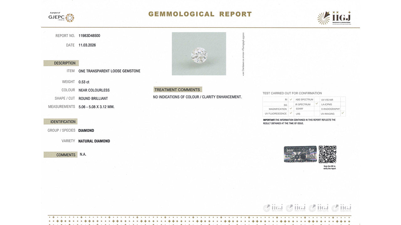 Buy GJI Certified 0.53 Carat Diamond with lifetime guarantee