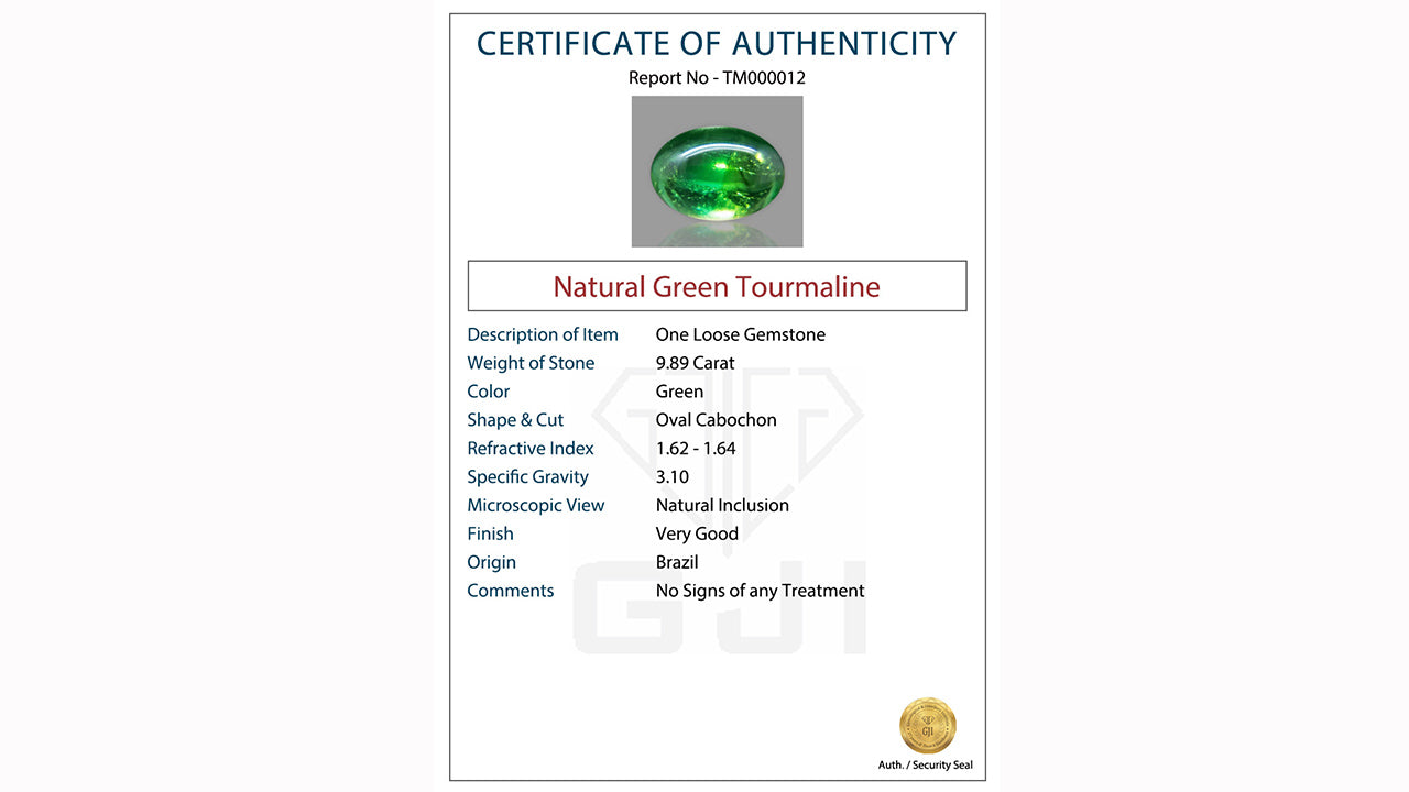 Buy GJI Certified 9.89 Carat Tourmaline with lifetime guarantee