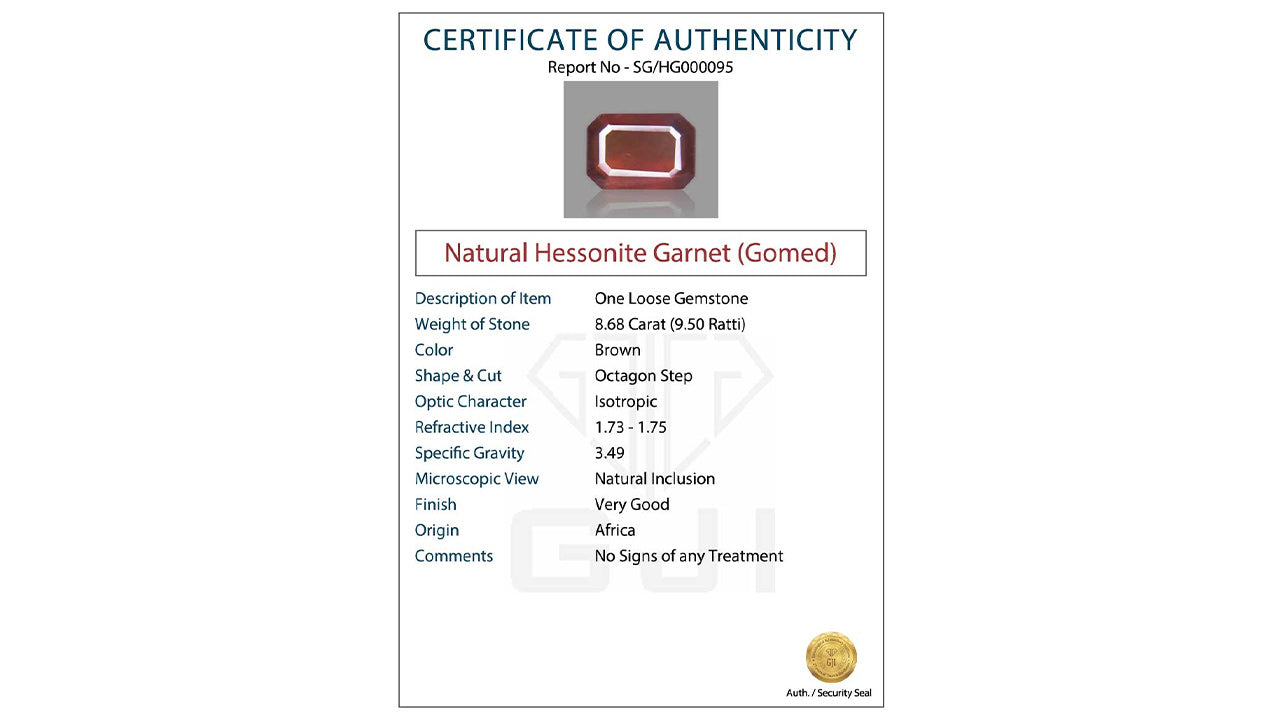 Buy GJI Certified 8.68 Carat Hessonite with lifetime guarantee