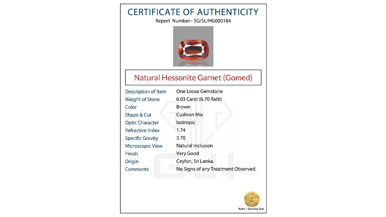 Buy Natural Ceylon (Sri Lanka) Hessonite weighing 6.50 Ratti at Best Price
