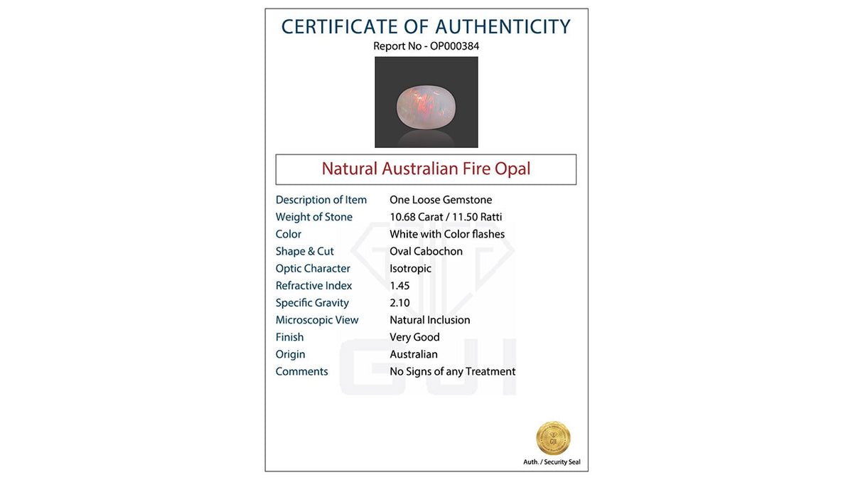 Buy GJI Certified 10.68 Carat Opal with lifetime guarantee