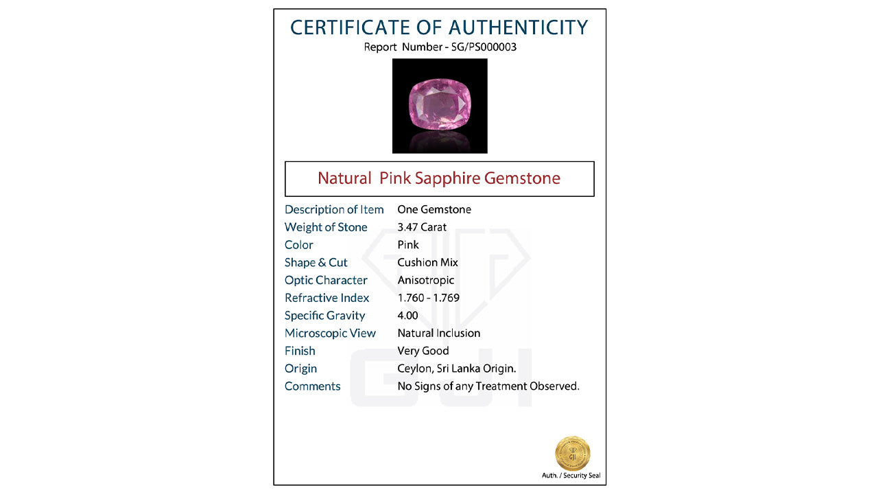 Buy GJI Certified 3.47 Carat Fancy Sapphire with lifetime guarantee