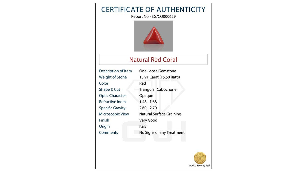 Buy GJI Certified 13.91 Carat Red Coral with lifetime guarantee