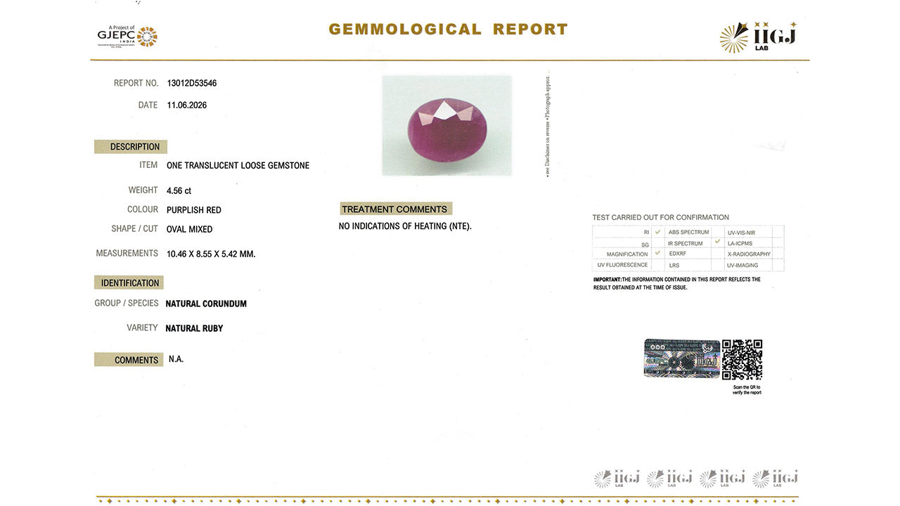 Buy GJI Certified 4.56 Carat Ruby with lifetime guarantee