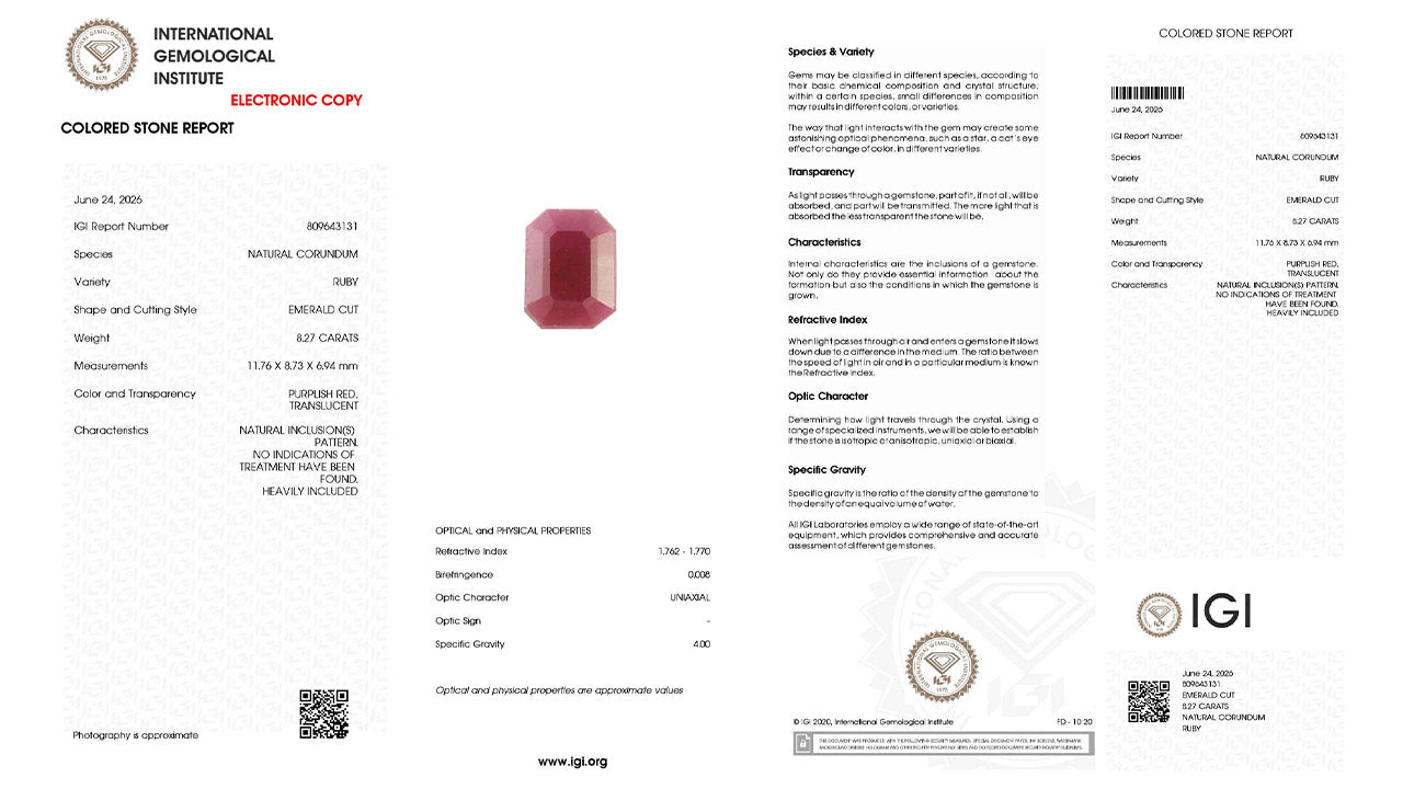 Buy GJI Certified 8.27 Carat Ruby with lifetime guarantee