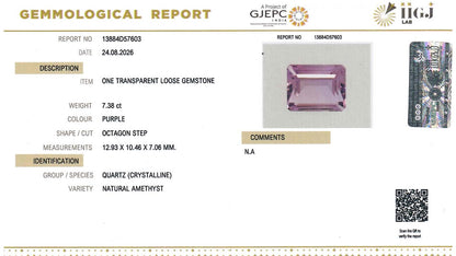 Buy IIGJ Certified 7.38 Carat Amethyst with lifetime guarantee