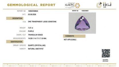 Buy IIGJ Certified 7.57 Carat Amethyst with lifetime guarantee