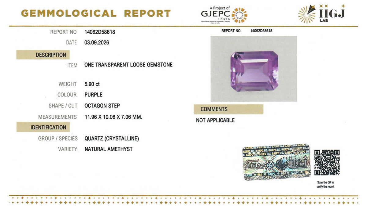 Buy IIGJ Certified 5.90 Carat Amethyst with lifetime guarantee