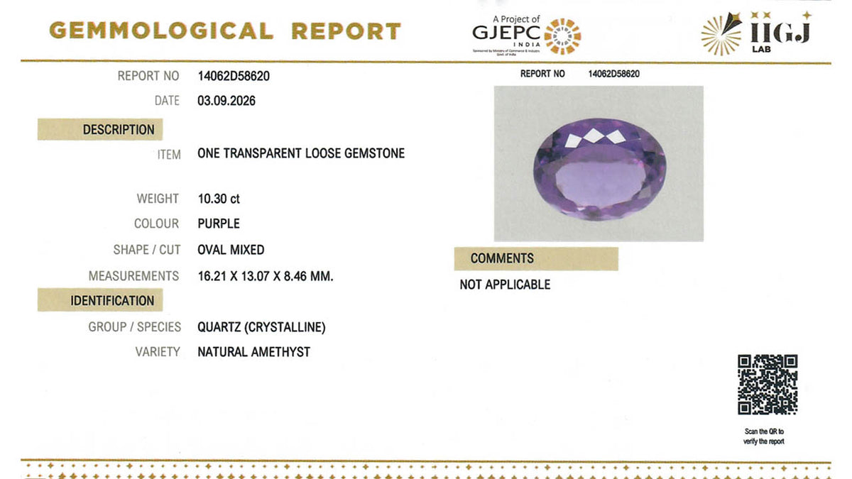 Buy IIGJ Certified 10.30 Carat Amethyst with lifetime guarantee