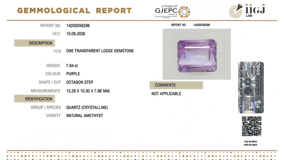 Buy IIGJ Certified 7.84 Carat Amethyst with lifetime guarantee