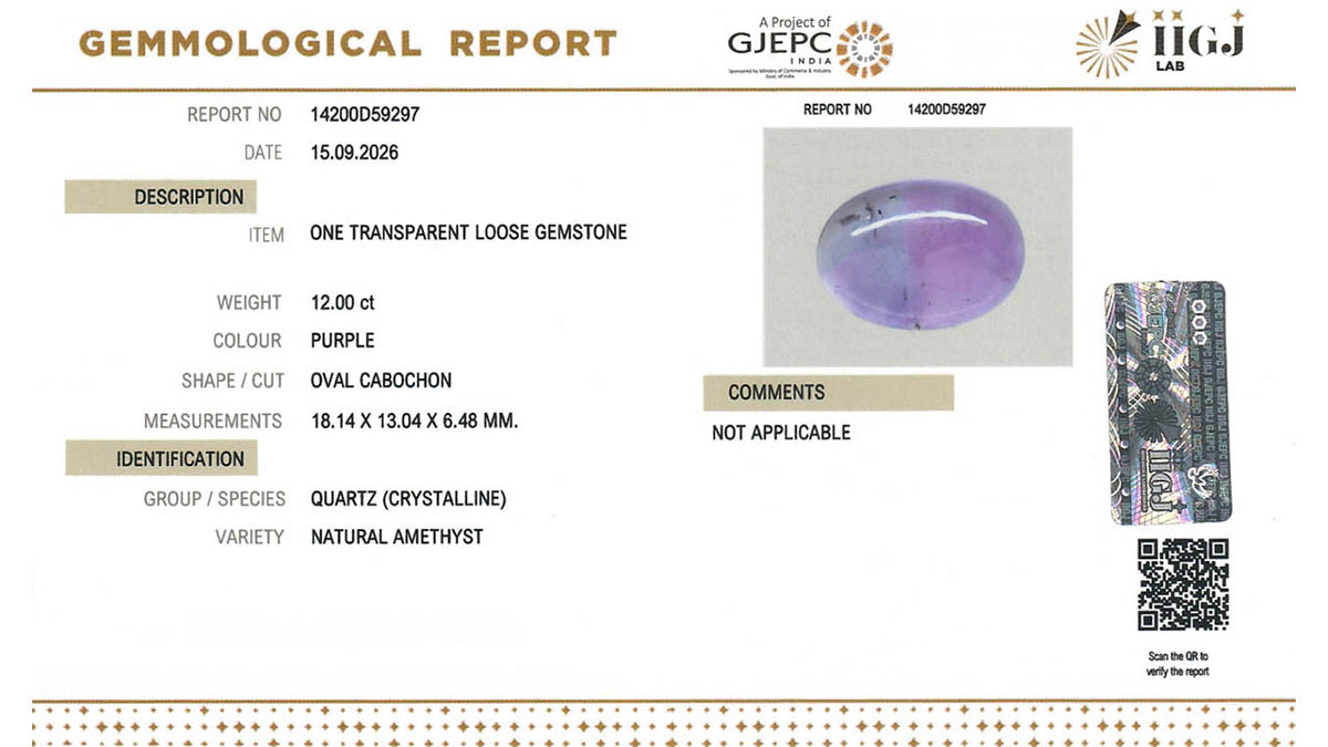 Buy IIGJ Certified 12.00 Carat Amethyst with lifetime guarantee