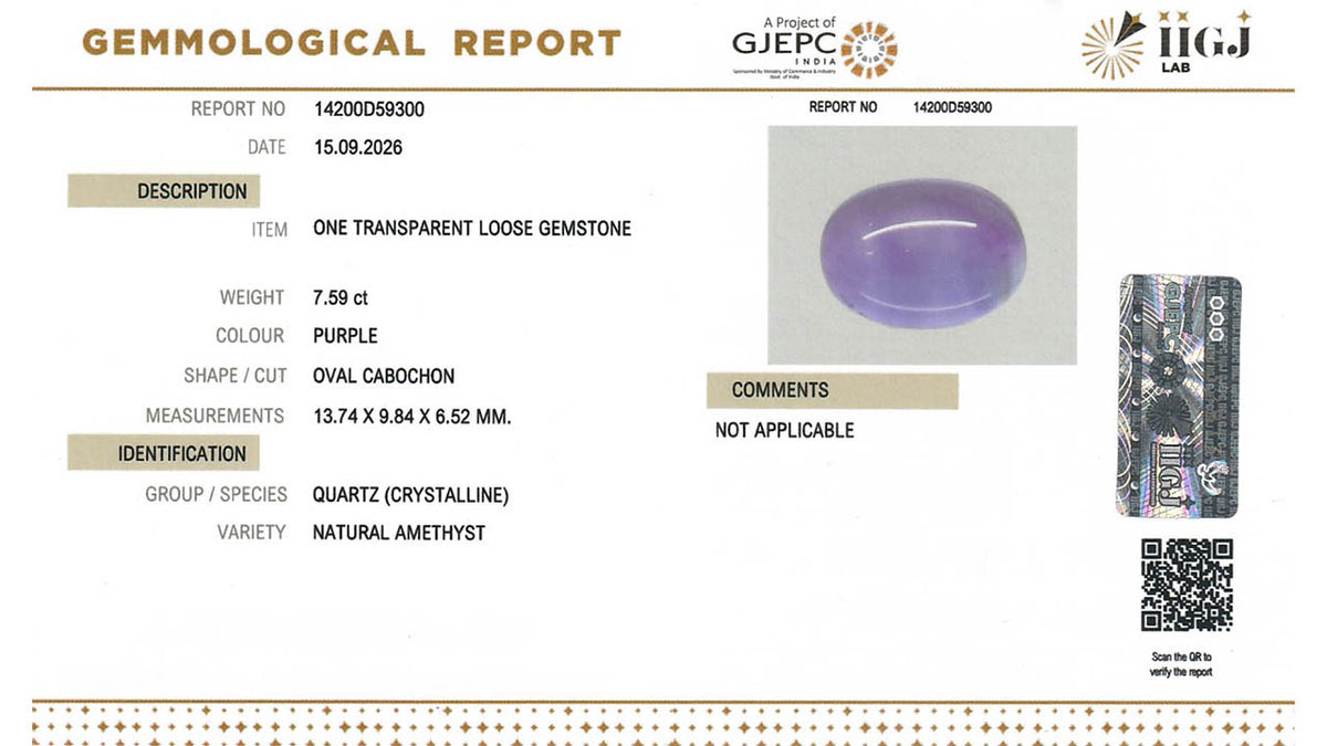 Buy IIGJ Certified 7.59 Carat Amethyst with lifetime guarantee