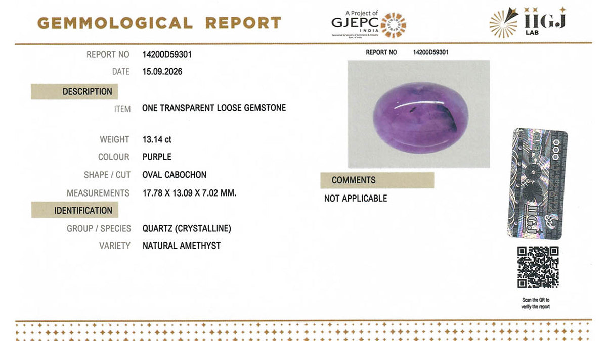 Buy IIGJ Certified 13.14 Carat Amethyst with lifetime guarantee