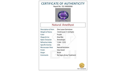 Buy GJI Certified 10.30 Carat Amethyst with lifetime guarantee