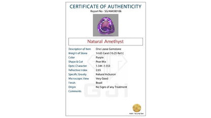 Buy GJI Certified 14.65 Carat Amethyst with lifetime guarantee