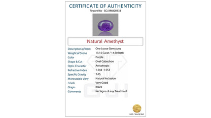 Buy GJI Certified 13.15 Carat Amethyst with lifetime guarantee