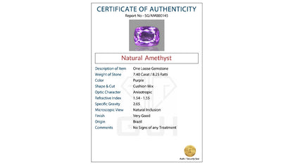 Buy GJI Certified 7.40 Carat Amethyst with lifetime guarantee