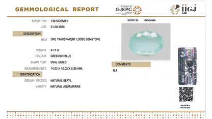 Buy IIGJ Certified 4.73 Carat Aquamarine with lifetime guarantee