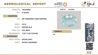 Buy IIGJ Certified 5.04 Carat Aquamarine with lifetime guarantee