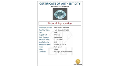 Buy GJI Certified 4.52 Carat Aquamarine with lifetime guarantee