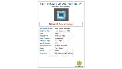 Buy GJI Certified 4.81 Carat Aquamarine with lifetime guarantee