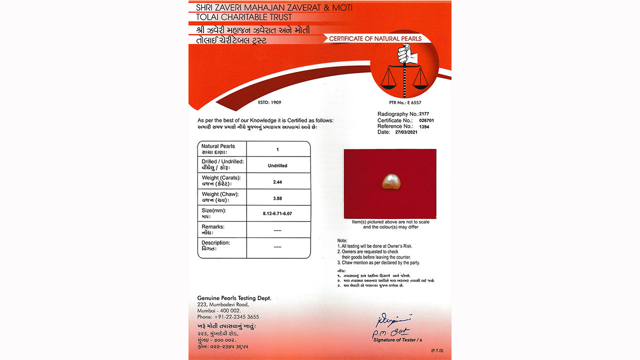 Buy GJI Certified 2.44 Carat Pearls with lifetime guarantee