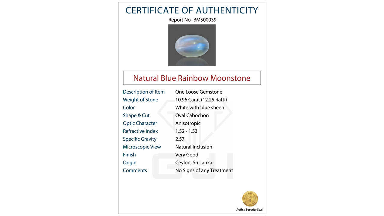 Buy GJI Certified 10.96 Carat Moonstone with lifetime guarantee