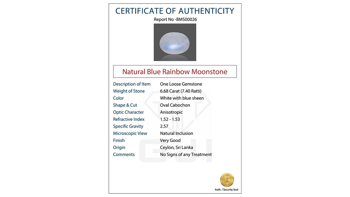 Buy GJI Certified 6.68 Carat Moonstone with lifetime guarantee
