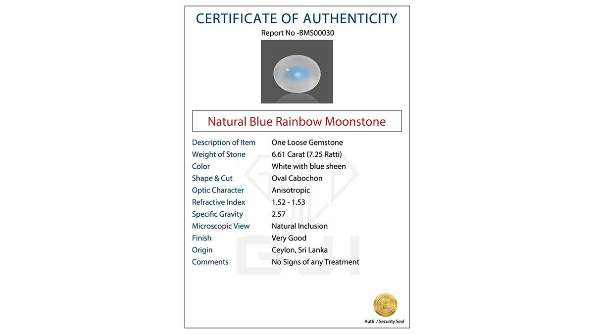 Buy GJI Certified 6.61 Carat Moonstone with lifetime guarantee