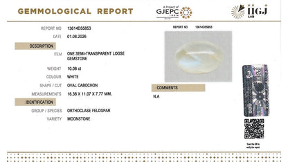Buy IIGJ Certified 10.08 Carat Moonstone with lifetime guarantee