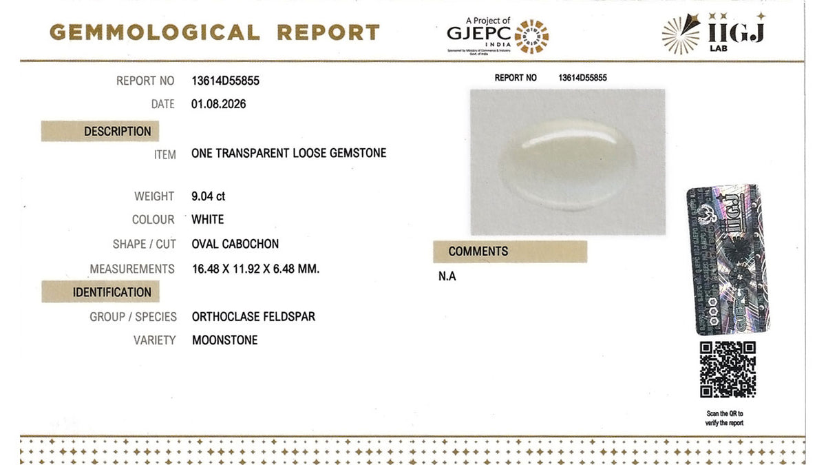 Buy IIGJ Certified 9.04 Carat Moonstone with lifetime guarantee