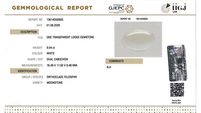 Buy IIGJ Certified 9.04 Carat Moonstone with lifetime guarantee