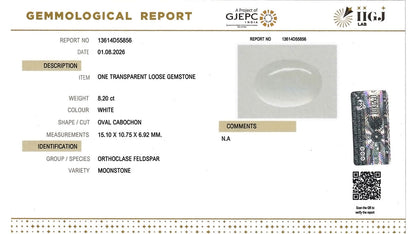 Buy IIGJ Certified 8.20 Carat Moonstone with lifetime guarantee