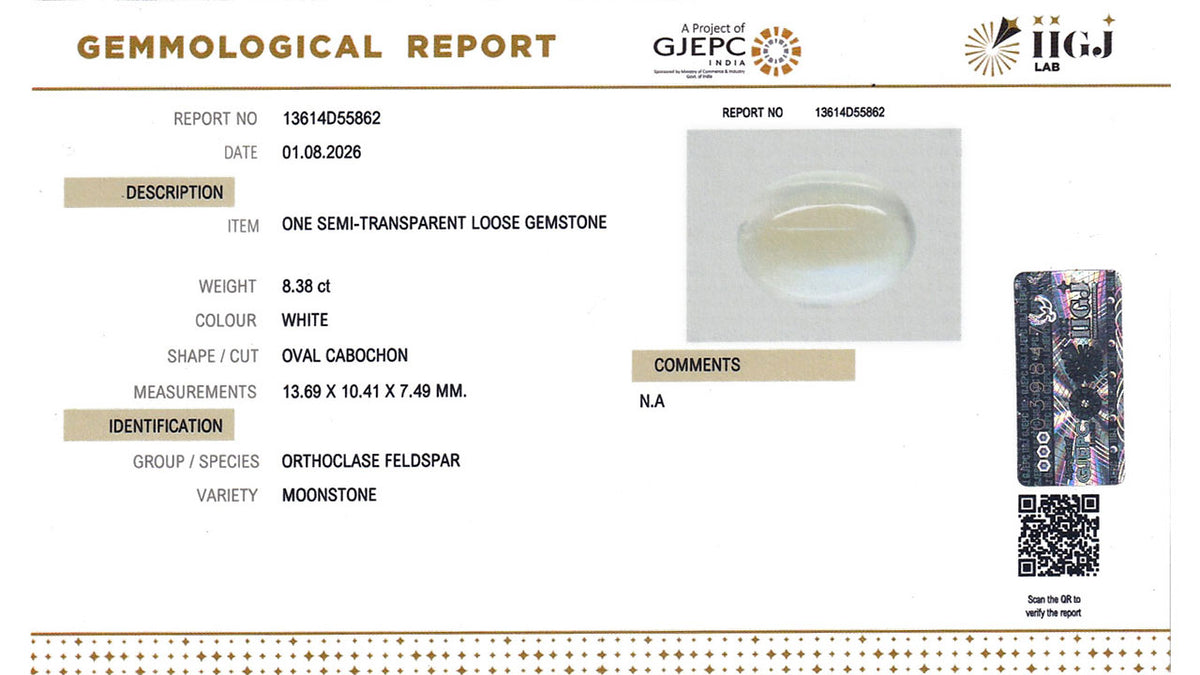 Buy IIGJ Certified 8.38 Carat Moonstone with lifetime guarantee