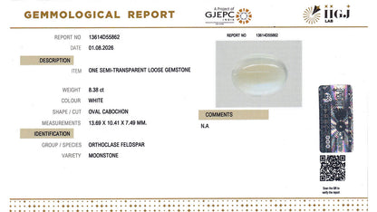 Buy IIGJ Certified 8.38 Carat Moonstone with lifetime guarantee