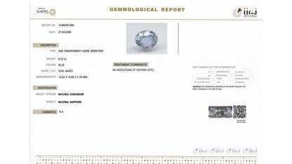 Buy IIGJ Certified 8.22 Carat Blue Sapphire with lifetime guarantee